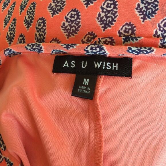 As U Wish Salmon Pink Boho 3/4 Sleeve Dress Medium - Picture 5 of 6